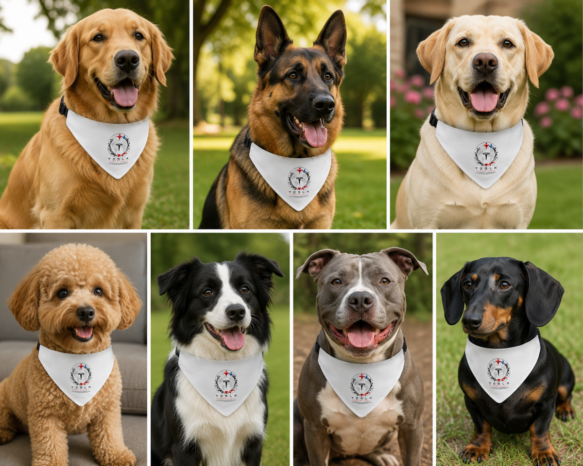 Tesla Family™ Clip-On Pet Bandana – Dog & Cat Collar Scarf